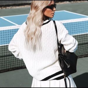 Varsity Cable Knit Sweater - White